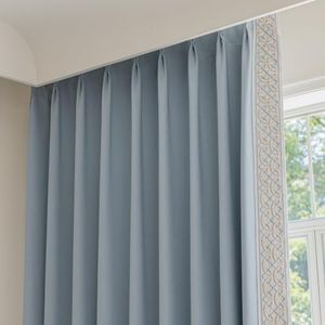 VisionaryHomeDesign Blue Pinch Pleat Curtains with Trim 50" W x 108" L