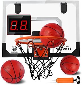 Door Basketball Hoop with Electronic Scoreboard Room Basketball Hoop Over The Door Indoor Basketball Hoop Toy for Kids & Adults Transparent