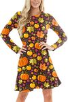 Deerose Women Halloween Print Dress Funny Costume Outfit with Pockets, T | Pumpkin, Medium