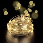 Set of 4 Battery Operated Mini Led Fairy Light Dewdrop Lights with Timer 6 Hours on/18 Hours Off for Wedding Centerpiece Christmas Party Decorations,30 Leds,10 Feet Silver Wire (Warm white)