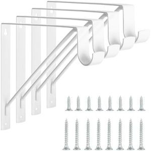 KOVOSCH 4 Pack Heavy Duty Closet Shelf & Rod Brackets, Wall Mounted Closet Shelf Brackets, 11 x 10.2 Inch Closet Shelf Brackets with Rod Support, White