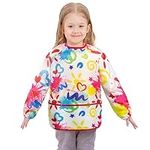 Art Smock - Kids Aprons for Girls Boys ages 3-8 Waterproof Art Smock Painting Toddler Apron for with Long Sleeve and 3 Pocket (Doodle)