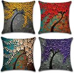 Homyall Oil Painting Pachira Cushion Covers Square Decorative Pillow Covers Cotton Linen Money Tree Throw Pillow Covers Set of 4 Pillow Shams 18x18 inch, 4 Packs (Oil Painting- Pachira)