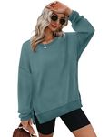 Aokosor Jumpers for Women Long Sleeve Tops Ladies Crewneck Loose Sweatshirts Side Split Pine Green Size 18-20