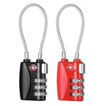 ZHEGE Suitcase Locks Combination, TSA Lock, 5.5in Flexible Cable Travel Padlock, Backpack Lock for Baggage, Luggage, Briefcases, Small Padlock for Gym, 3 Digit (Black & Red, 2 Pack)