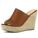 Allegra K Women Open Toe Espadrille Wedge Heel Platform Mules Brown 8 UK/Label Size 10 US