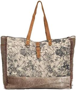 Myra Bag Floweret Upcycled Canvas & Cowhide Leather Weekender Bag S-1274