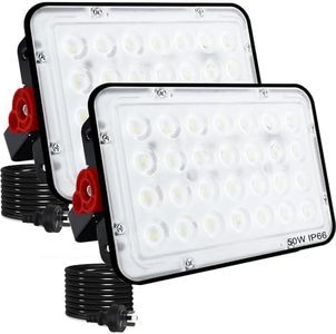 2 Pack 50W LED Flood Light Outdoor, 5000LM LED Work Light, Floodlight with Plug ON/Off Switch, 6500K Portable Exteriores Security Light for Yard, Garden, Stadium, Playground