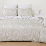 YEPINS Microfiber Quilt Duvet Cover Set with Zipper Closure and Corner Ties, Tree Branch Printed Pattern, Reversible Design, Brown and White- King Size