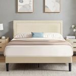 VECELO Double Size Platform Bed Frame with Height Adjustable Upholstered Headboard, Modern Mattress Foundation,Strong Wood Slat Support, No Box Spring Needed, Easy Assembly