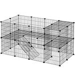 SONGMICS Pet Enclosure, LPI02H, 2 Levels, Modular Enclosure for Small Animals, Hamsters, Rabbits, Guinea Pigs, Mesh Panels, Indoor Use, 143 x 73 x 71 cm, Black