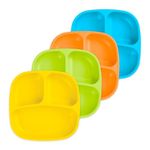 Re-Play Made in USA 4pk Divided Plates in Sky Blue, Orange, Lime Green and Yellow | Made from Eco Friendly Heavyweight Recycled Milk Jugs and Polypropylene - Virtually Indestructible (Spring+)