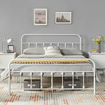 Yaheetech Classic Metal Platform Bed Frame Mattress Foundation with Victorian Style Iron-Art Headboard/Footboard/Under Bed Storage/No Box Spring Needed/Queen Size White