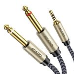 AGARO 3.5 mm 1/8 TRS to Dual 6.35 mm 1/4 TS Mono Breakout Cable Y Spitter Stereo Cord Adapter Compatible, 2 meters, grey