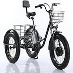 Electric Tricycle for Adults, 500W 48V Removable Battery, Seniors 20'' Motorized Trike Women Men Low Step-Through Electric Tricycle, City Fat Tire Mountain Bicycle