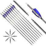 6pc 28-Inch 700-Spine Arrow Removable Tips Targeting Hunting Arrow Turkey Feather 3 Inch Feathered Carbon Arrows for Traditional Bow Long-Bow Compound Bow Recurve Bow Adult Youth Archery Blue Camo