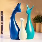 amazon basics Home Decor Happy Deer Family Statue Ceramic Figures (Set of 3, Navy Blue, Lemon and Light Green)