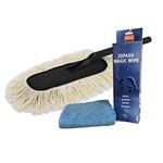 Jopasu Car Duster Brush and 380 GSM Microfibre Cloth Combo Pack for Car Care Cleaning & Dusting. Removes Dry Dust Without Scratching The Surface.