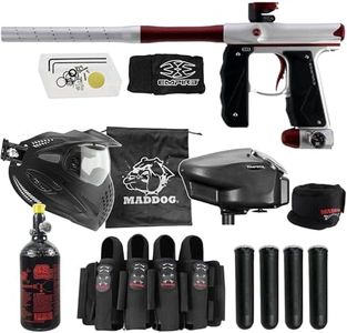 Maddog Empire Mini GS Full Auto Paintball Gun Marker w/HPA Tank, Empire Halo Too Loader, Thermal Anti-Fog Paintball Mask Goggle, Neck Protector, 4+3 Harness & (4) Pods Starter Package Silver/Red