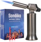 Sondiko Butane Torch, Premium Metal Big Flame Torch Refillable Blow Torch Lighter with Adjustable&Wind Resistance Flame for Cooking, BBQ, Welding DIY&Soldering(Butane Gas not Included)