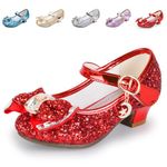 Girls Princess Dress Shoes Mary Jane Sequins Bridesmaids Shoes Cinderella Sparkle Heels Shoes for Wedding Dancing Party