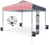 PHI VILLA 10x10ft Pop Up Canopy Tent for Parties Instant Portable Shelter One Push Tent Canopy with Wheeled Carry Bag, 4 Weight Bags, Straight Legs-American Flag