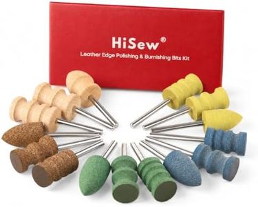 Hisew Leather Edge Burnishing Bits – Complete Set of 15 for Full Edge Finishing on Leather from Soft to Firm (240/400/600/1000 Grit Sanding Bits + Beechwood Burnishers), Compatible with Rotary Tools