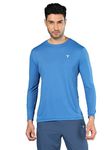 TECHNOSPORT Men's Slim Fit Polyester Solid Athleisure Crew Neck T-Shirt with Full Sleeve, Moisture Wicking and Quick Dry (MTOR17BTD_Blue Tide_2XL)