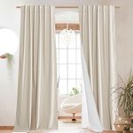 NICETOWN 100% Blackout Linen Curtains 2 Panels for Living Room, Back Tab & Rod Pocket Beige Linen Curtains Vertical Drapes with Thermal Insulated White Liner for Bedroom, 52" W x 84" L