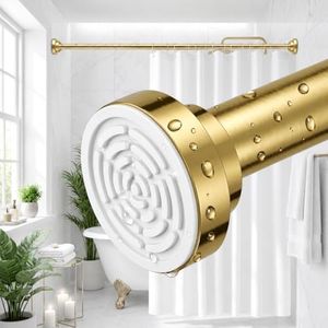 Herrlich Homes (85 to 140 cm) Extendable Shower Curtain Tension Rod | Non-Drilling Anti-Skid Spring Pull Rod | Adjustable Size | With Rubber Pads | Stainless Steel | Gold | 1 Piece