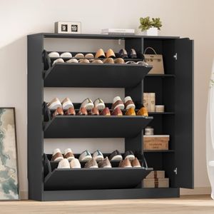 BORNOON Shoe Cabinet with Side Storage, Shoe Organizer with 3 Flip Drawers