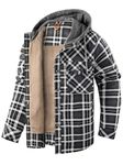 Mr.Stream Men's Hooded Coat Casual Thicken Plaid Work Flannel Snap Sherpa Lined Fleece Shirt Jacket 3252 Gray S