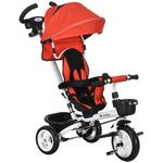 HOMCOM 6 in 1 Trike for Toddler, Baby Push Tricycle Folding Bike with Parent Handle, Reversible Seat, Storage Basket, Canopy, 5-point Safety Harness, for Kids 1-5 Years, Red