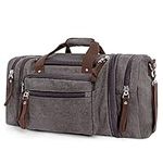 WAYWARDSON 50L Canvas Duffle Bag for Travel with Carry Handles, Crossbody Shoulder Strap, and Zippered Storage Pockets, Large Weekender Tote with Extra Large Storage (Light Grey)