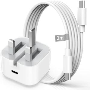 USB C Charger Plug for iPhone 16/16 Plus/16 Pro/16 Pro Max/15/15 Plus/15 Pro/15 Pro Max, iPad Pro, iPad Air, iPad mini, 30W Fast Wall Charger with 2M USBC to Type C Charging Cable, PD UK Power Adapter
