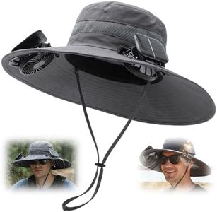 2-in-1 Hands-Free Hat Fan, UPF 50+ Wide Brim Sun Hat with Dual Solar Fans for Fishing Hiking, USB Charging Adjustable Speeds (Dark Gray)