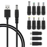 ShiSheng USB to DC Power Cable 1 Pcs Universal 5V DC Power Cable with 11 Connector Tips 1M USB Power Cable Interchangeable Plugs Connectors Adapter with for Camera Tablet PC Mobile Phone, Black