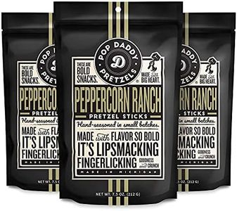 Pop Daddy Flavored Pretzels Sticks, Healthy Gourmet Pretzels Snacks, 7.5oz Individual Bags, 3 Pack, Peppercorn Ranch