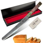 hajegato Damascus Chefs Knife Bread Slicer Unique One of Kind Handle Professional 10 Inch Japanese Chefs Kitchen Knife Vg10 67 Layers Damascus Steel Knive - Part of Chef Knife Set