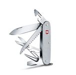 Victorinox Farmer X Alox Swiss Army Knife 10 Function Swiss Made Pocket Knife with Large Blade, Wood Saw, Bottle Opener and Reamer - Silver