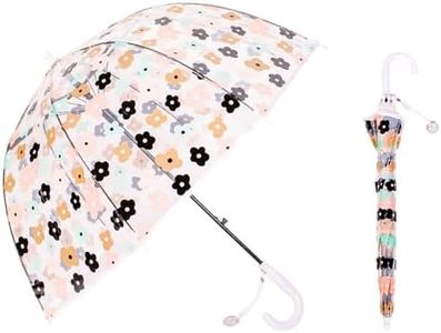 ThreeH Childrens Clear Bubble Umbrella 8 Fiber Ribs Auto Open Cute Cartoon Flower Canopy for Boys and Girls Aged 3-8,White