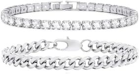 VNOX 2PCS Silver Bracelets for Men 