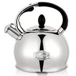 SUSTEAS Stove Top Whistling Tea Kettle - Food Grade Stainless Steel Teakettle Teapot with Cool Touch Ergonomic Handle, With 1 Silicone Pinch Mitt Included,2.64 Quart(SILVER)