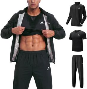 HOTSUIT 3-Piece Sauna Suit for Men Dry Fit Shirt for Running, Black, 2XL