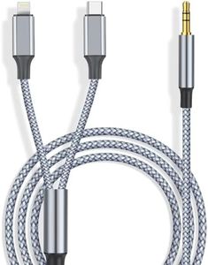 USB C to 3.5mm Aux Cable, 2 in 1 USB C to 3.5mm Car Aux Stereo Headphone Audio Cable iPhone Car Aux Cable Compatible with iPhone 16/16Pro Max/15/15Pro/14/13/12/11/XR/8, Galaxy S24/S23/S22, Pixel 8/7/6