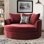 NATURE WOOD DECOR | Barrel Chair Accent Sofa | with Pillows Round Sofa Modern Oversize Arm Chair Cozy Club Chair for Bedroom, Living Room, Lounge, Hotel & Office Sofa (Red)