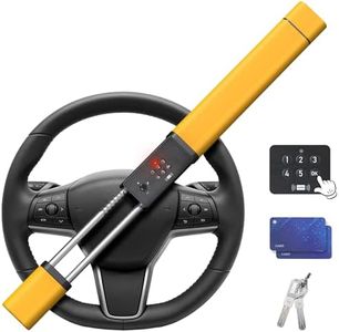 Porbi Smart Steering Wheel Lock with Alarm, Heavy-duty Car Anti-theft Device with Multiple Keyless Unlocking Way (Password + IC Card + Backup Keys), Fits 8.9–16" Truck Van SUV Car Wheels,Bright Yellow