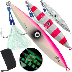 FREGITO Fishing Jigs Vertical Saltwater Jigs Vertical Jigging Spoon Fishing Tuna Lures Boat Fishing Artificial Lures for Tuna, Grouper, Dogtooth, Snapper, Bass, Salmon/(3pcs-100g Luminous with Hook)