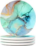 Lahome Marble Style Coasters - Round Drinks Absorbent Stone Coaster Set with Ceramic Stone and Cork Base for Kinds of Mugs and Cups (Ocean Green, 4)