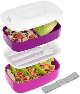 Bentgo Classic - All-in-One Stackable Bento Lunch Box Container - Modern Bento-Style Design Includes 2 Stackable Containers, Built-in Plastic Utensil Set, and Nylon Sealing Strap (Purple)